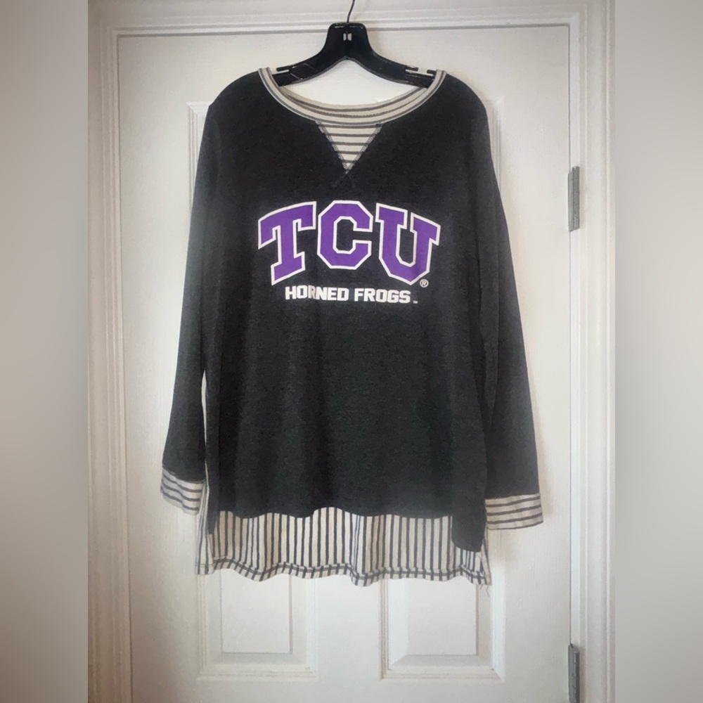 Gameday Couture Womens TCU Horned Frogs Long Sleeve Stripes Purple Black Top M/L